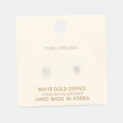 Fashnzfab White Gold Dipped 3mm Cubic Zirconia Round Stud Earrings In Multi