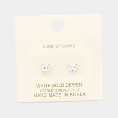 Fashnzfab White Gold Dipped 4mm Cubic Zirconia Square Stud Earrings In Multi