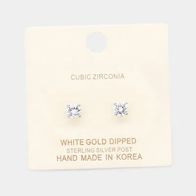 Fashnzfab White Gold Dipped 5mm Cubic Zirconia Round Stud Earrings In Blue