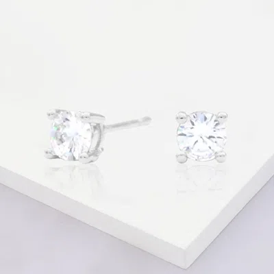 Fashnzfab White Gold Dipped 5mm Round Cz Stone Stud Earrings In Multi