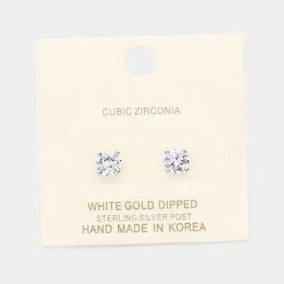 Fashnzfab White Gold Dipped 6mm Cubic Zirconia Round Stud Earrings In Silver
