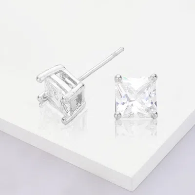 FASHNZFAB WHITE GOLD DIPPED 6MM SQUARE CZ STONE STUD EARRINGS