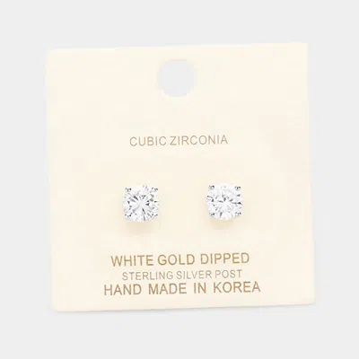 Fashnzfab White Gold Dipped 7mm Cubic Zirconia Round Stud Earrings In Silver