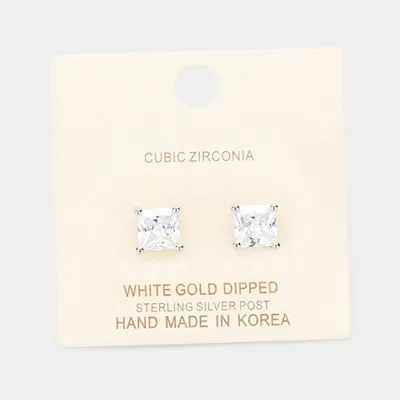 Fashnzfab White Gold Dipped 7mm Cubic Zirconia Square Stud Earrings In Multi