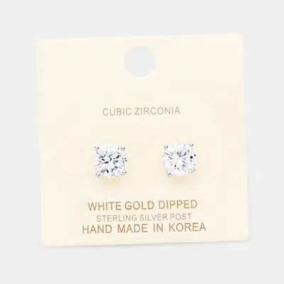Fashnzfab White Gold Dipped 8mm Cubic Zirconia Round Stud Earrings In Silver