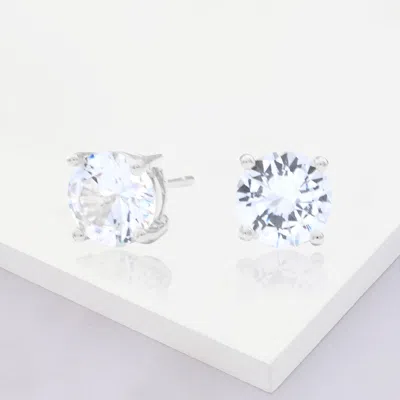 Fashnzfab White Gold Dipped 8mm Round Cz Stone Stud Earrings In Metallic