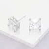 Fashnzfab White Gold Dipped 8mm Square Cz Stone Stud Earrings In White