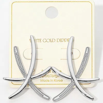 Fashnzfab White Gold Dipped Abstract Cross Flow Line Statement Earrings In Metallic