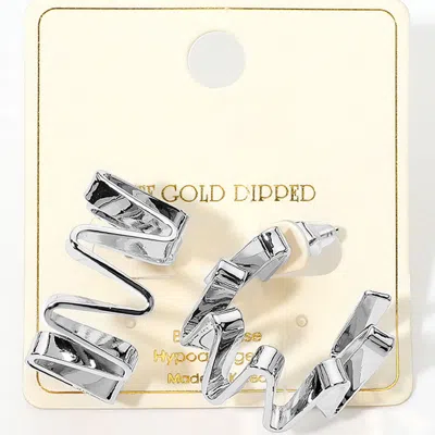 Fashnzfab White Gold Dipped Abstract Zigzag Sculpted Wave Earrings In Metallic