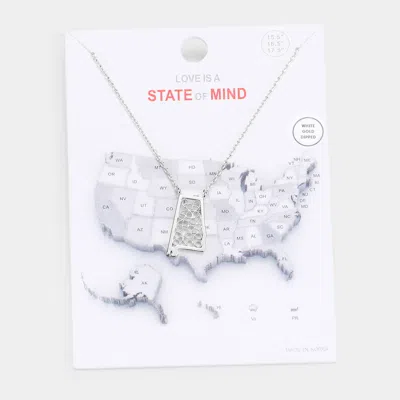 Fashnzfab White Gold Dipped Alabama State Pendant Necklace In Silver