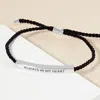 Fashnzfab White Gold Dipped Always Message Bar Pointed Rope Adjustable Bracelet Rhodium In Black