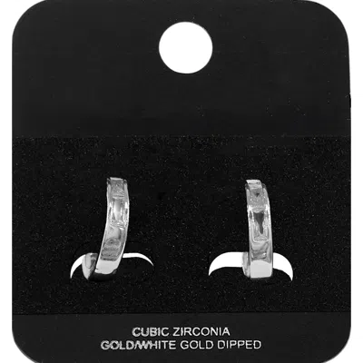 Fashnzfab White Gold Dipped Baguette Mini Open Hoop Earrings Rhodium In Black