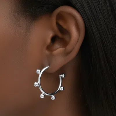 Fashnzfab White Gold Dipped Ball Around Hoop Earrings In Metallic
