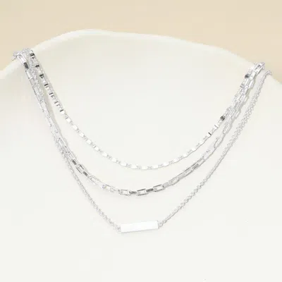 Fashnzfab White Gold Dipped Bar Pendant Layered Mixed Chain Layered Necklace In Multi