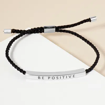 Fashnzfab White Gold Dipped Be Positive Message Bar Pointed Rope Adjustable Cinch Pull Tie Bracelet Rhodium