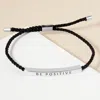 Fashnzfab White Gold Dipped Be Positive Message Bar Pointed Rope Adjustable Cinch Pull Tie Bracelet Rhodium In Multi
