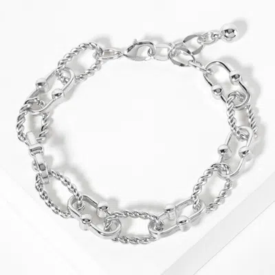 Fashnzfab White Gold Dipped Bead Pointed Oval Rope Ring Link Chain Bracelet In Multi