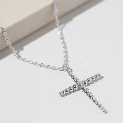 Fashnzfab White Gold Dipped Beaded Cross Pendant Necklace In Silver