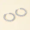 Fashnzfab White Gold Dipped Beaded Hoop Earrings - Silver In Metallic