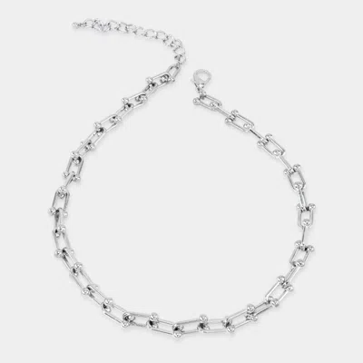 Fashnzfab White Gold Dipped Bold Beaded Paperclip Chain Necklace 16" + 3" L In Multi