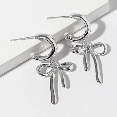 Fashnzfab White Gold Dipped Bow Drop Dangle Mini Hoop Earrings In Multi
