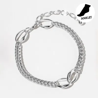 Fashnzfab White Gold Dipped Braided Chain Link Anklet In Silver