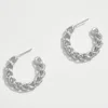 Fashnzfab White Gold Dipped Braided Chain Link Hoop Earrings - Silver In Metallic