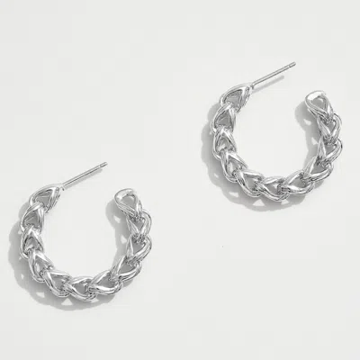 Fashnzfab White Gold Dipped Braided Chain Link Hoop Earrings - Silver In Metallic