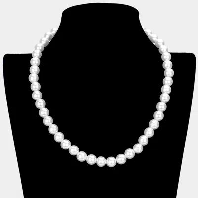 Fashnzfab White Gold Dipped Brass Metal 10mm Pearl Necklace