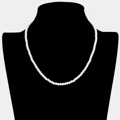 Fashnzfab White Gold Dipped Brass Metal 4mm Pearl Necklace