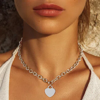 Fashnzfab White Gold Dipped Brass Metal Heart Lock Pendant Toggle Necklace In Metallic