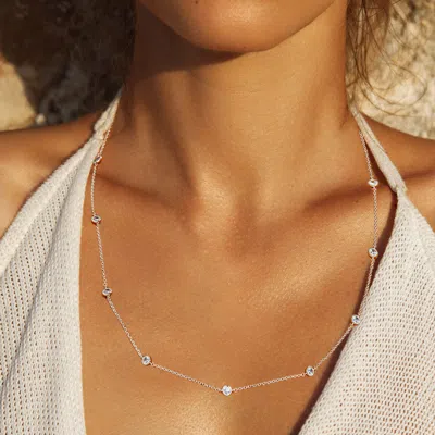 Fashnzfab White Gold Dipped Brass Metal Round Cz Station Necklace - Rhodium