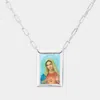 Fashnzfab White Gold Dipped Brass Metal Virgin Mary Pendant Necklace In Multi