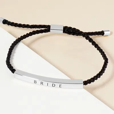 Fashnzfab White Gold Dipped Bride Message Bar Pointed Rope Adjustable Cinch Pull Tie Bracelet Rhodium