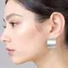 Fashnzfab White Gold Dipped Brushed Wide Hoop Earrings - Silver In Brown