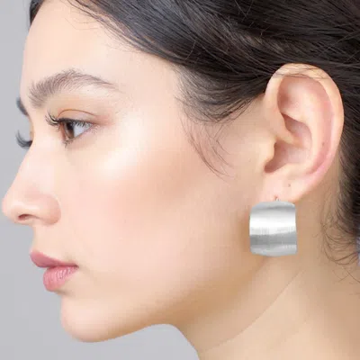 FASHNZFAB WHITE GOLD DIPPED BRUSHED WIDE HOOP EARRINGS - SILVER