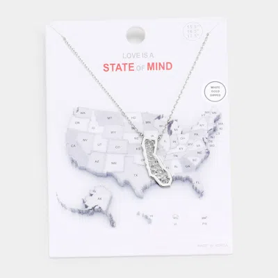 Fashnzfab White Gold Dipped California State Pendant Necklace In Silver