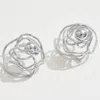 Fashnzfab White Gold Dipped Center Ball Abstract Rose Earrings - Silver In Silver