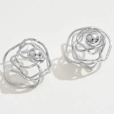 Fashnzfab White Gold Dipped Center Ball Abstract Rose Earrings - Silver