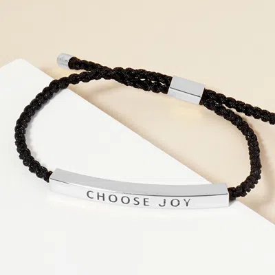 Fashnzfab White Gold Dipped Choose Joy Message Bar Pointed Rope Adjustable Cinch Pull Tie Bracelet Rhodium In Black