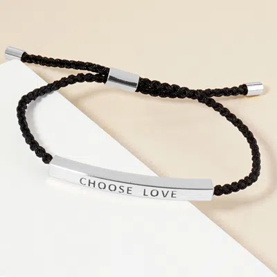 Fashnzfab White Gold Dipped Choose Love Message Bar Pointed Rope Adjustable Cinch Pull Tie Bracelet Rhodium