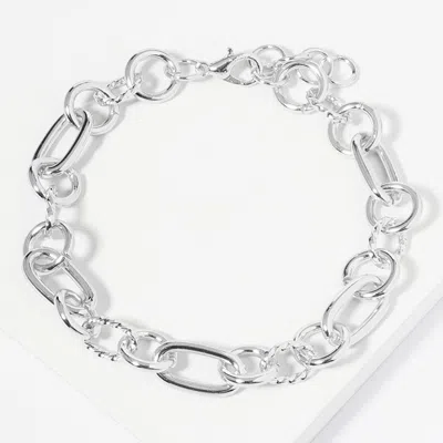 Fashnzfab White Gold Dipped Chunky Chain Link Bracelet Rhodium In Multi