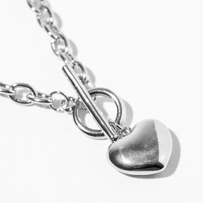 Fashnzfab White Gold Dipped Chunky Chain Puffy Heart Toggle Pendant Necklace In Multi