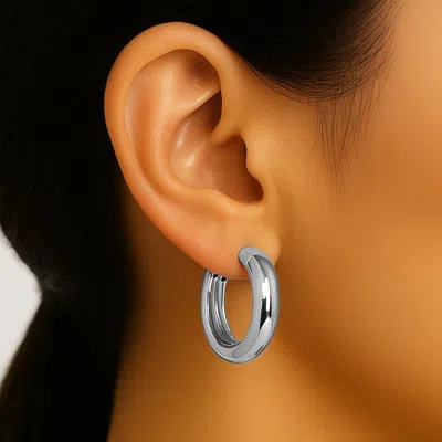 Fashnzfab White Gold Dipped Chunky Funny Huggie Hoop Earrings In Silver