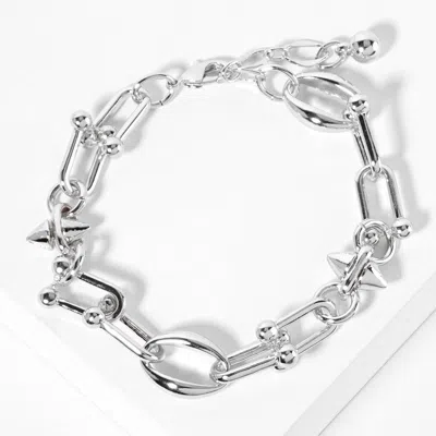 Fashnzfab White Gold Dipped Chunky Industrial Link Chain Bracelet In Multi