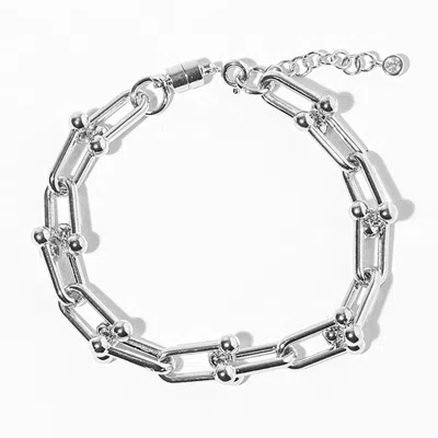 Fashnzfab White Gold Dipped Chunky Industrial Link Chain Bracelet Rhodium In Multi