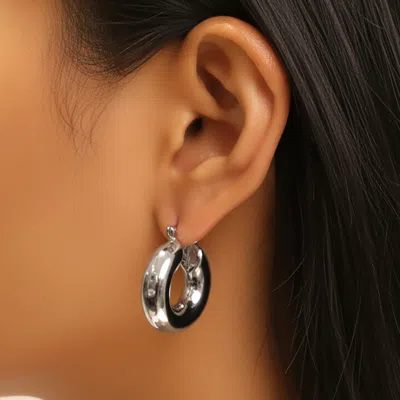 Fashnzfab White Gold Dipped Chunky Pin Catch Hoop Earrings In Metallic