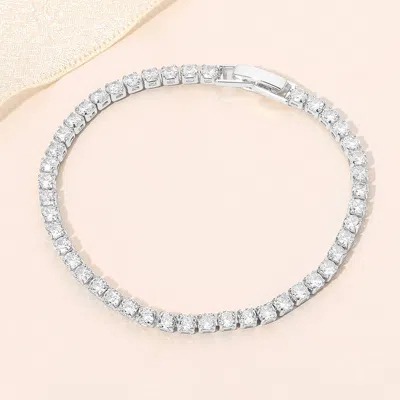 Fashnzfab White Gold Dipped Classic Round Tennis Chain Bracelet In Silver