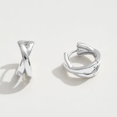 Fashnzfab White Gold Dipped Crisscross Huggie Hoop Earrings - Silver
