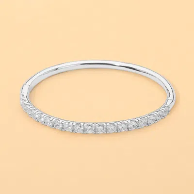 Fashnzfab White Gold Dipped Crystal Row Hinged Bangle Bracelet In Multi